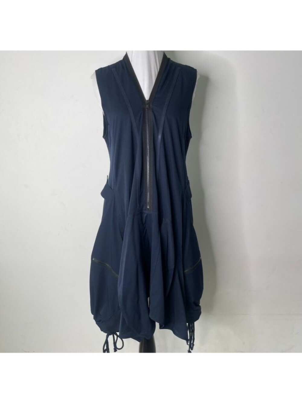 GARCIA Navy Blue Zip Front Sleeveless Dress Utility Drape Pockets Women Large
